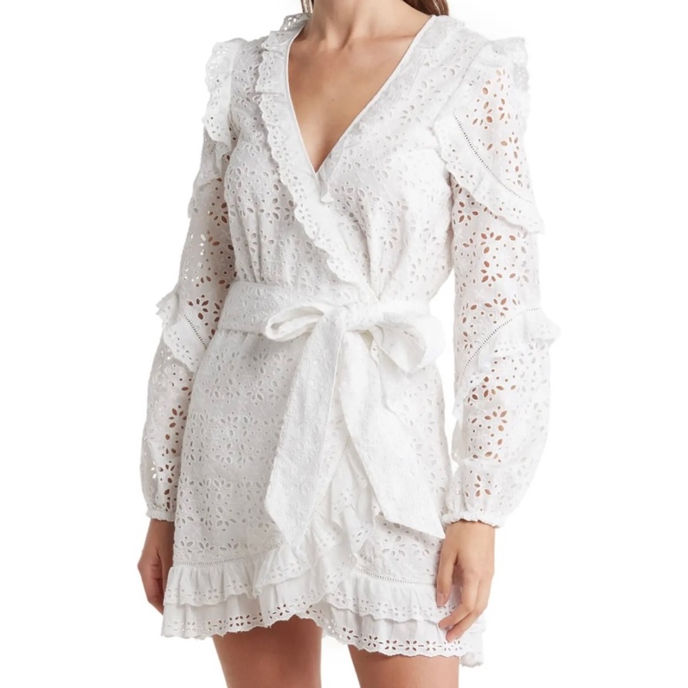 Veronica Beard White Eyelet Wrap Dress